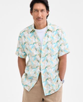 Club Room - Men's Regular-Fit Tropical-Print Button-Down Linen Shirt