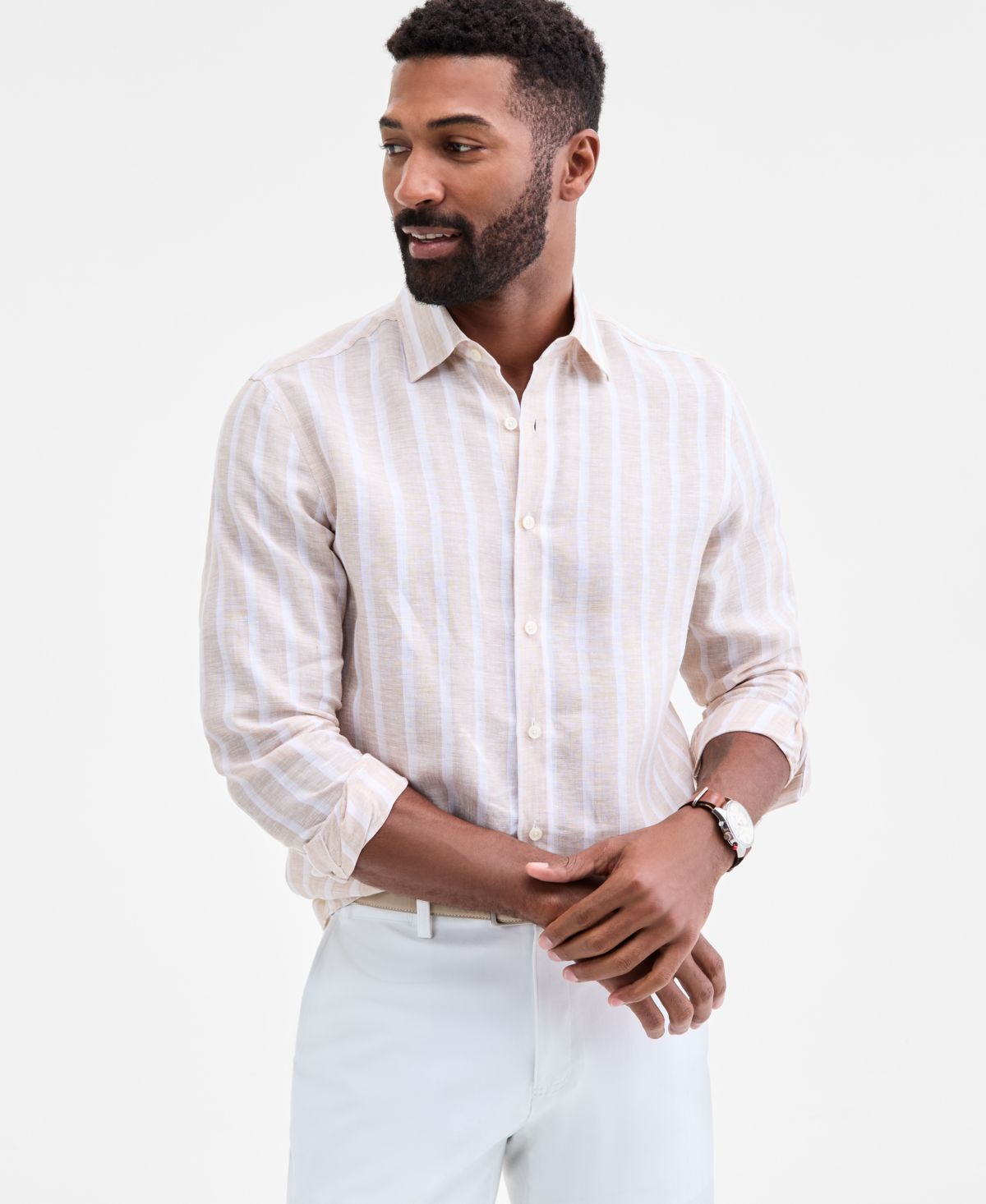 Мужская льняная рубашка в полоску Facil с длинным рукавом, эксклюзивная модель Macy's
