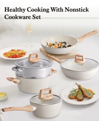 12-Piece Nonstick Ceramic Cookware Set, Granite Pots and Pans Set with Silicone Shovel, Spoon &Tongs