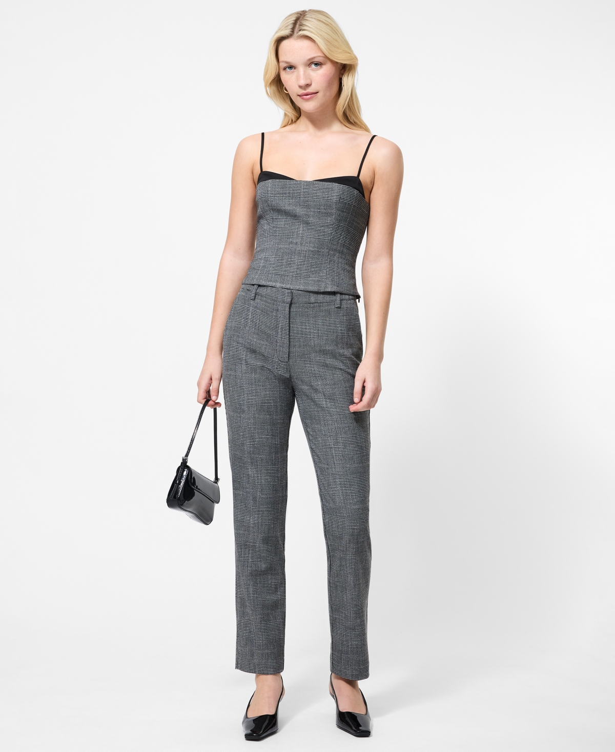 French Connection Owen Plaid Suiting Strappy Corset Top In Black