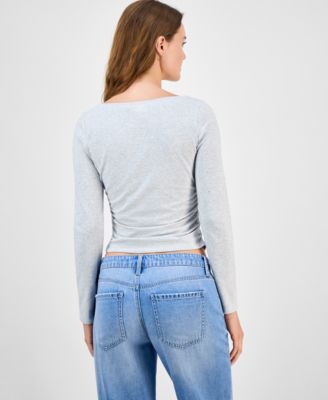 Juniors' Rhinestone-Embellished Knit Top