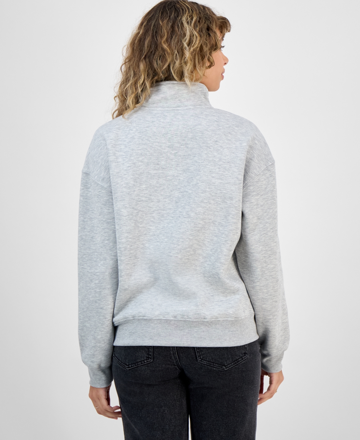 Hippie Rose Juniors' Drop Shoulder Quarter-zip Sweatshirt In Gray