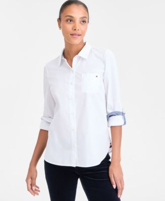 Women's Cotton Roll-Tab Button-Up Shirt