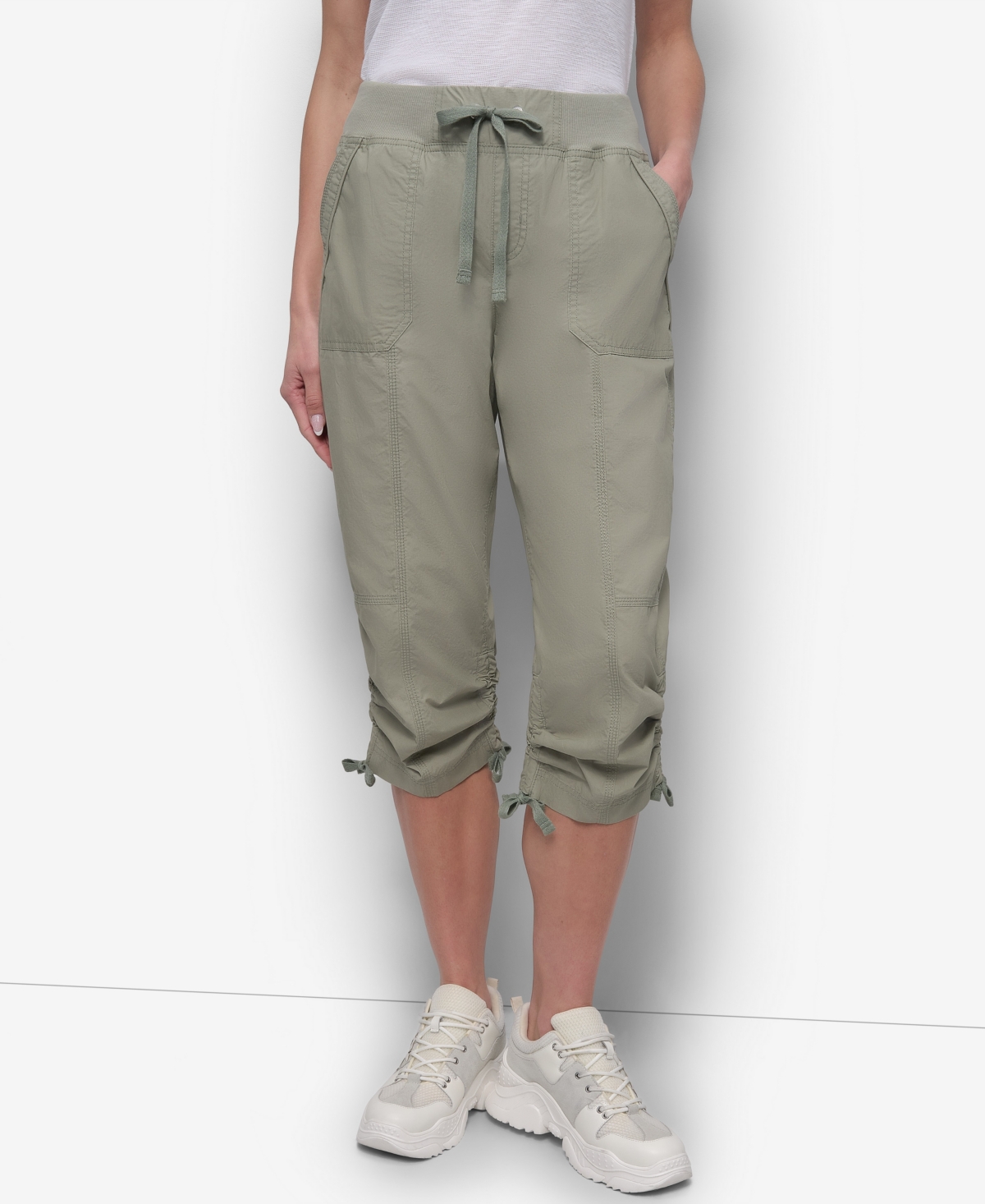 Dkny Women's Convertible Capri Cotton Poplin Cargo Pants In Green
