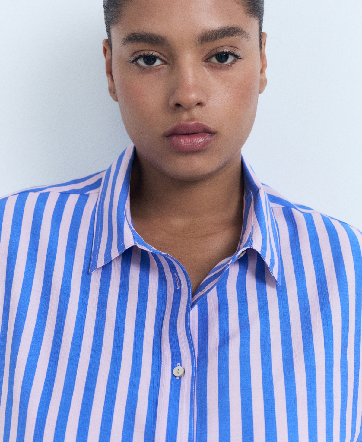 Mango Stripe Short Sleeve Button-up Shirt In Blue