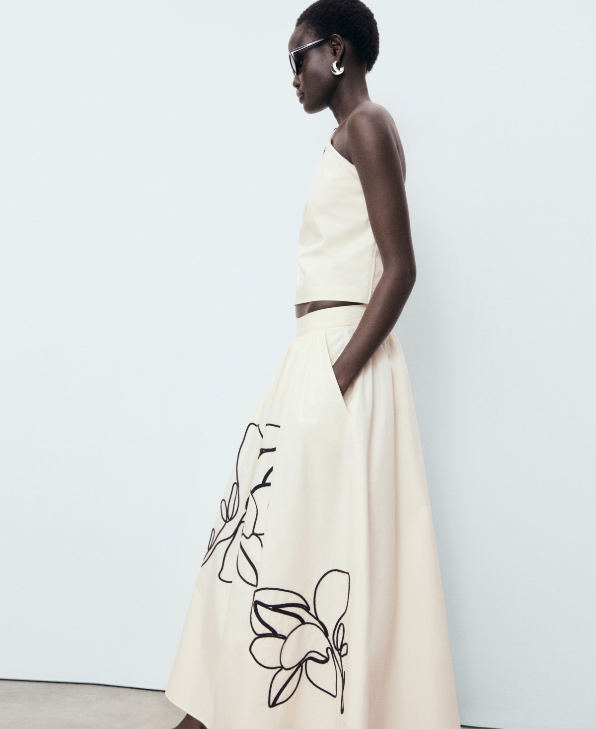 Mango Women's Embroidered Cotton Skirt In White