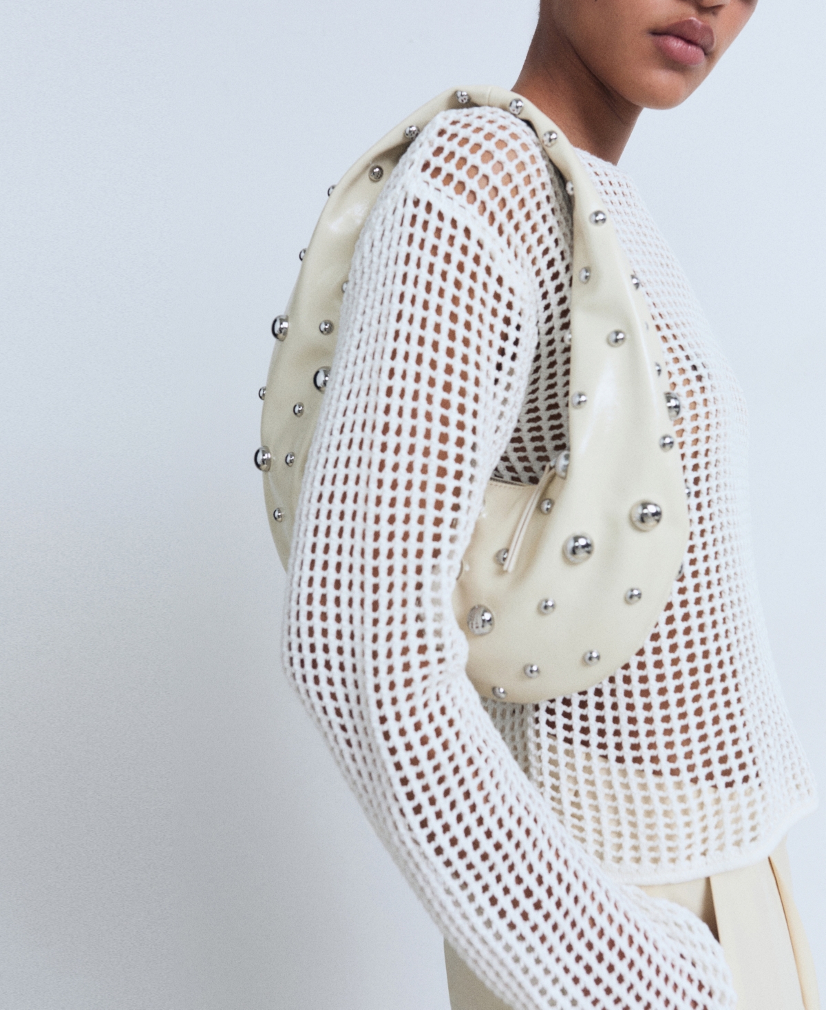 Mango Women's Long-sleeved Crochet Sweater In White