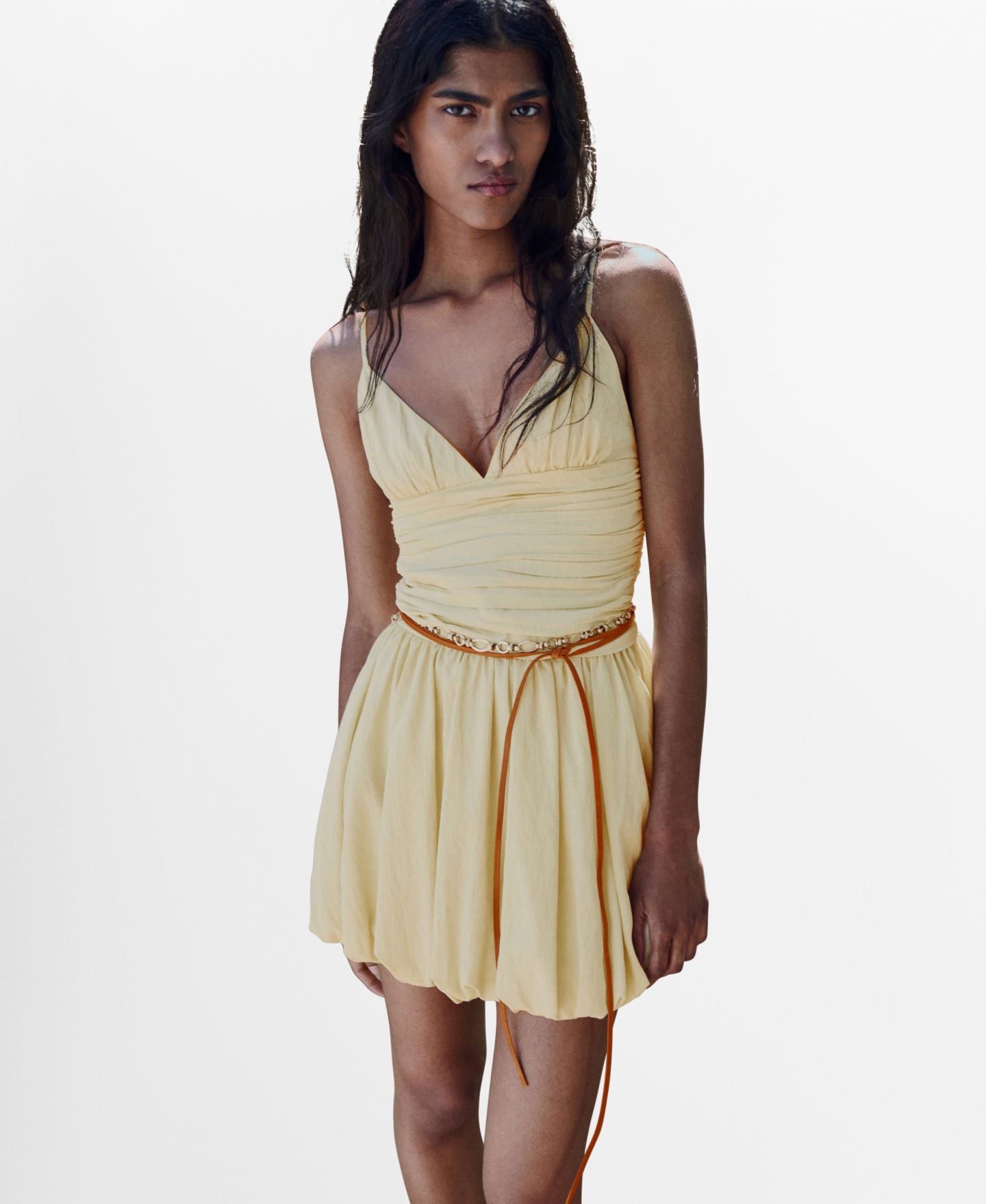 Женское платье Mango Short Balloon-Effect, цвет: Пастельный жёлтый — фото 1