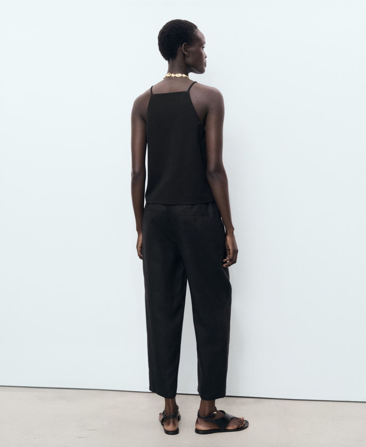 Mango Linen Drawstring Pants In Black
