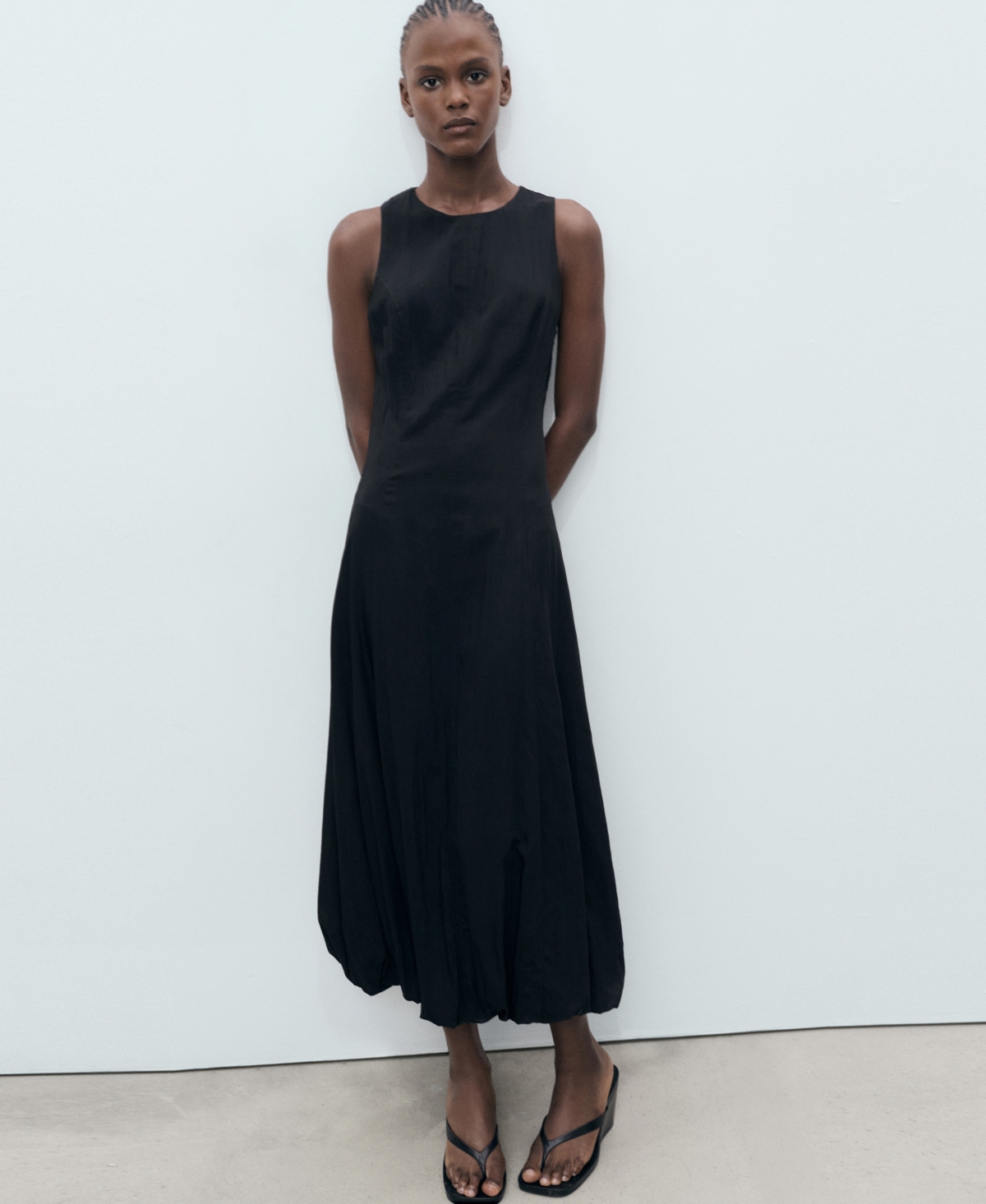 Mango Long Balloon Effect Dress Black In Black