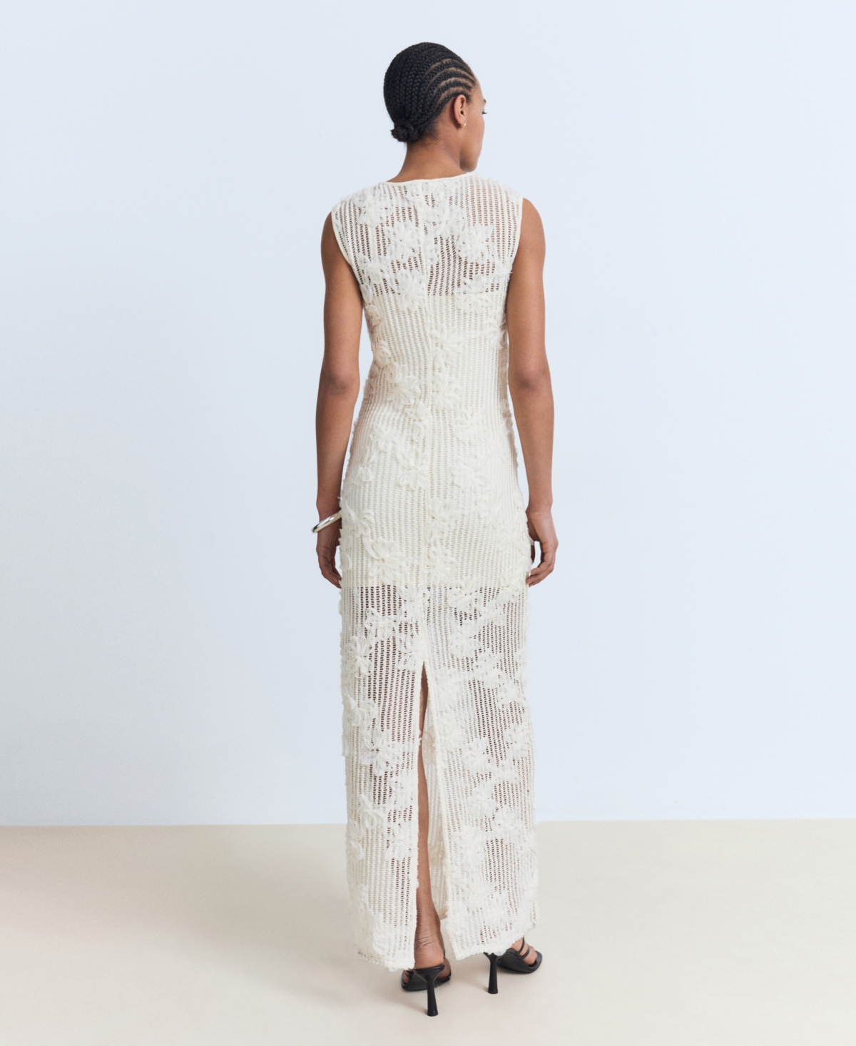 Mango Robe Crochet Fleurs Écru - Femme - M -  In White
