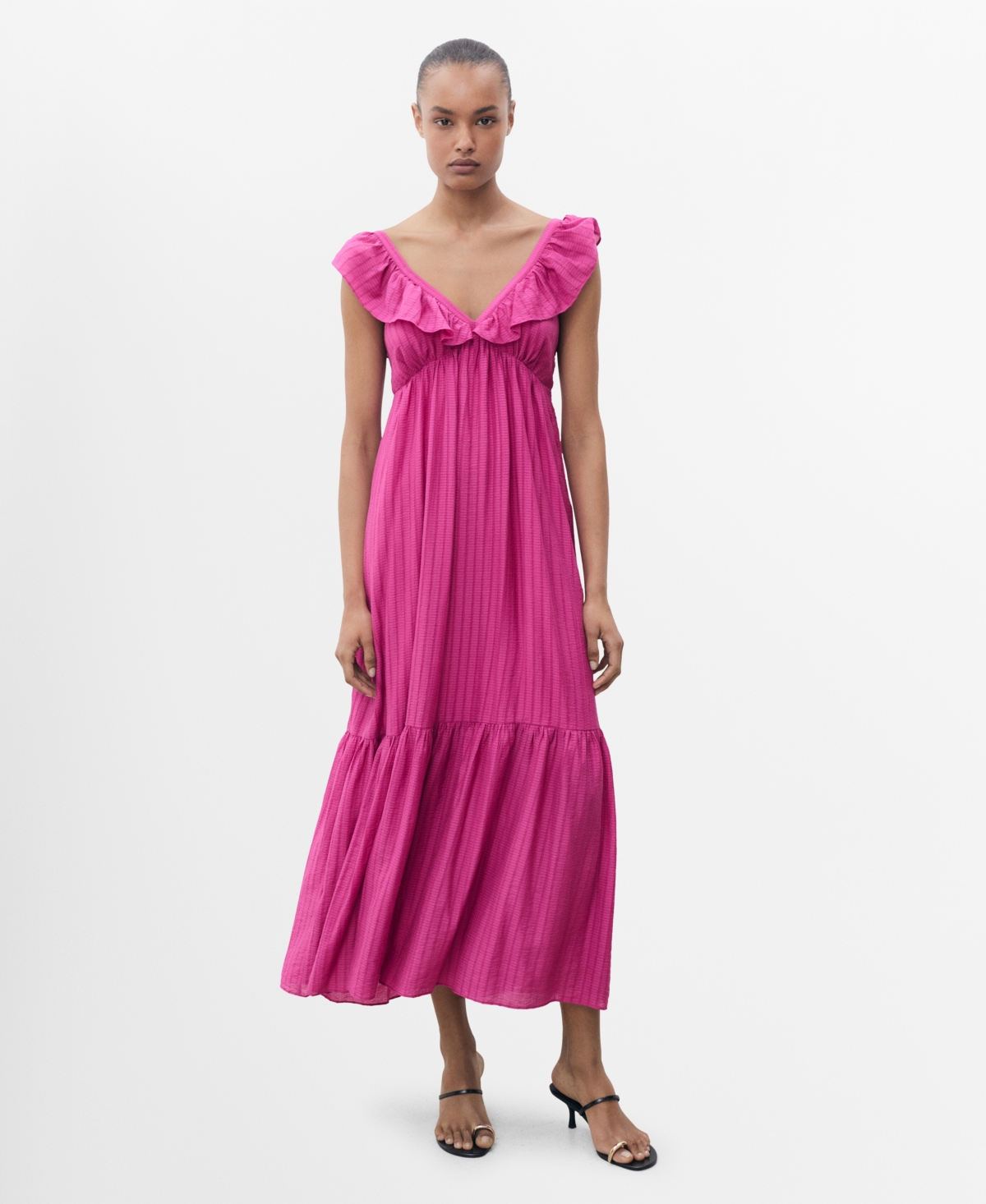 Mango Women's Ruffle Neckline Long Dress In Pink