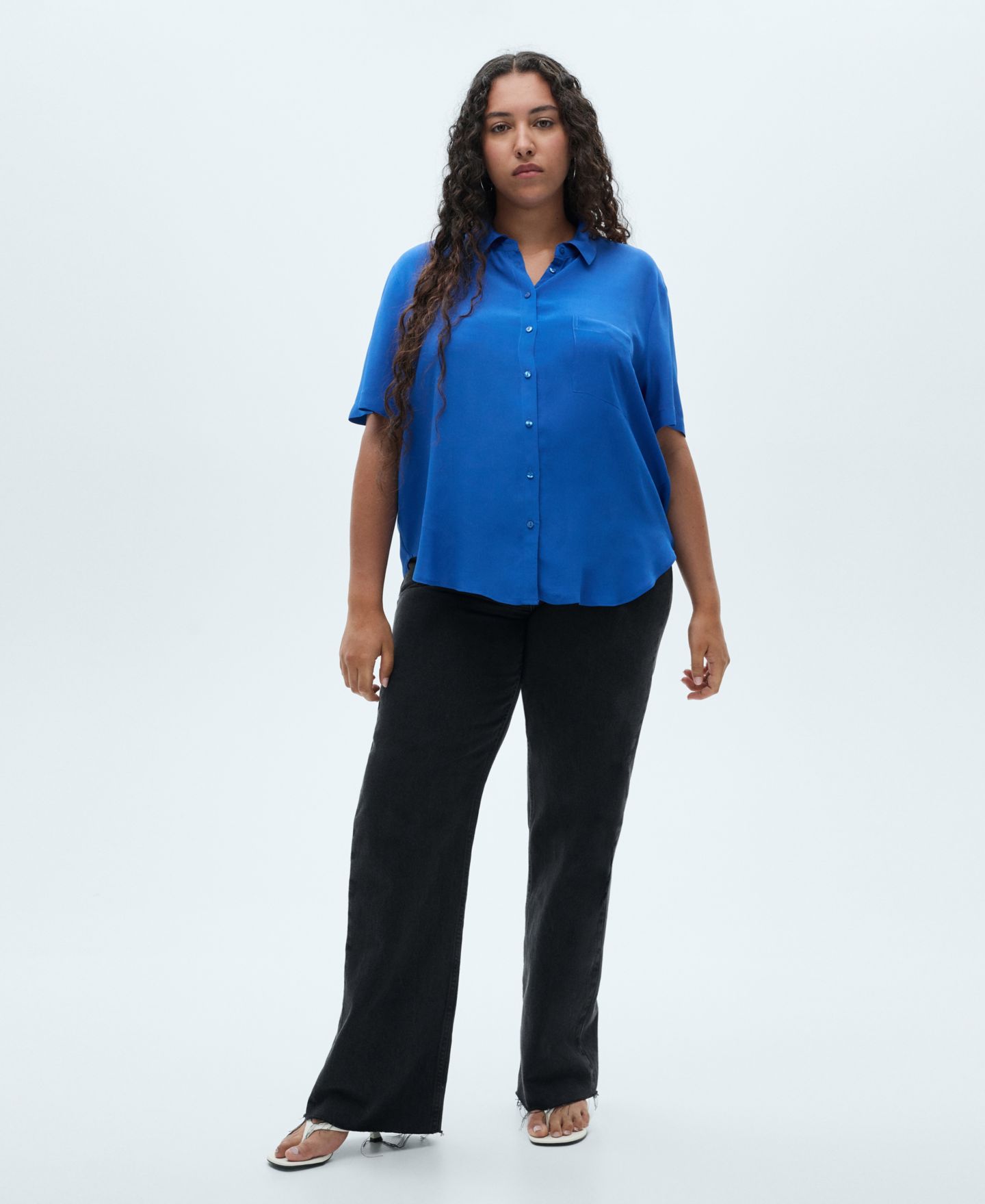 Женская рубашка Mango Short Sleeve, цвет: Синий — фото 3