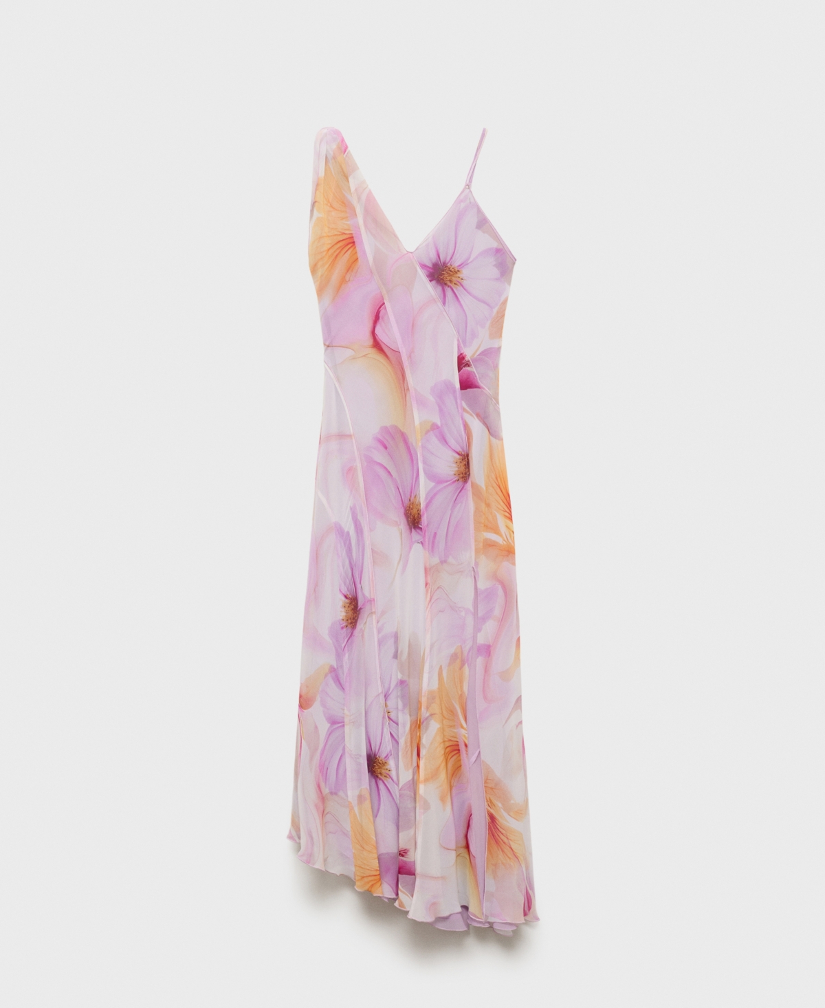 Mango Women's Asymmetric Straps Floral Print Dress In Purple