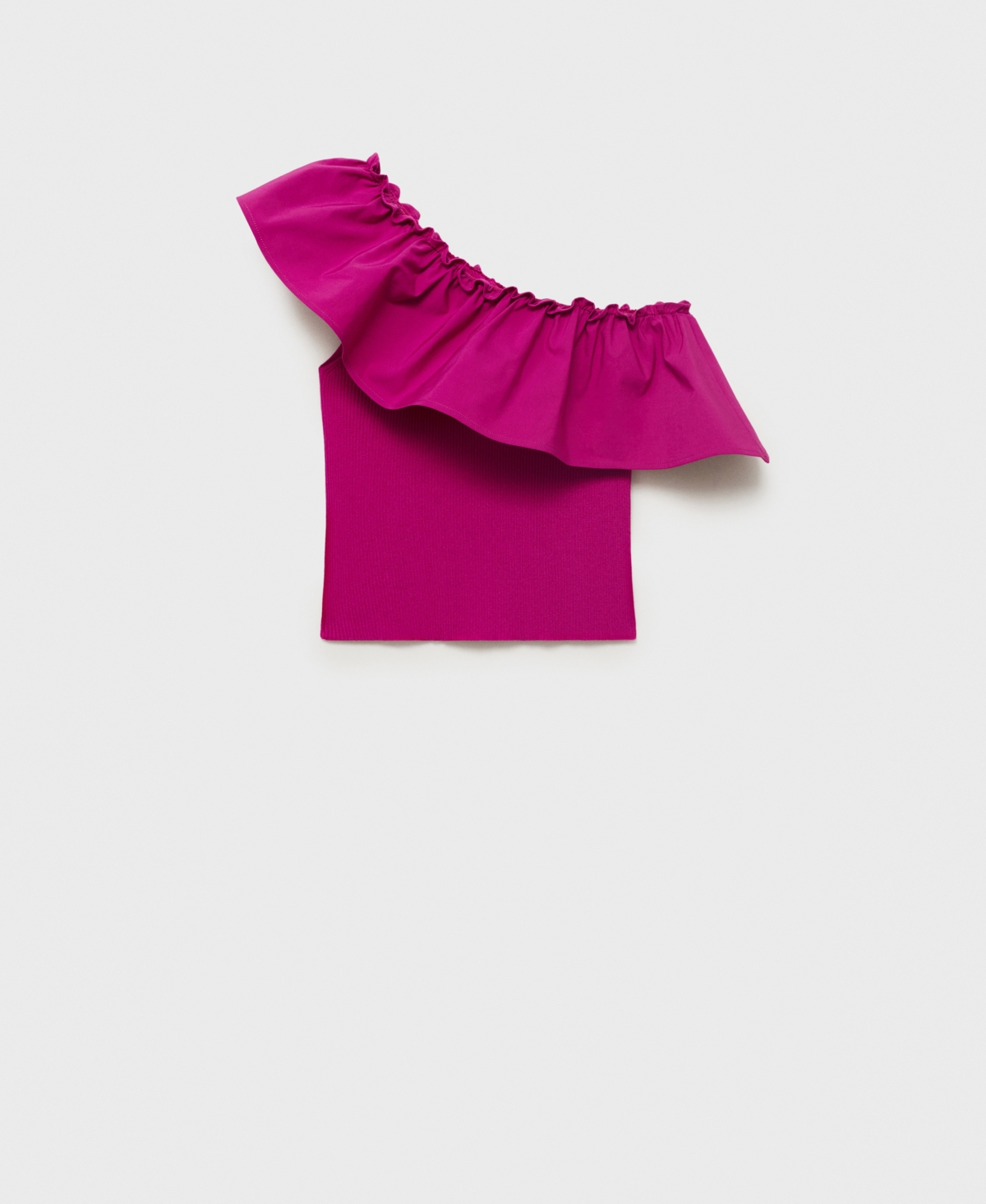 Mango One-shoulder Ruffle Crop Top In Pink
