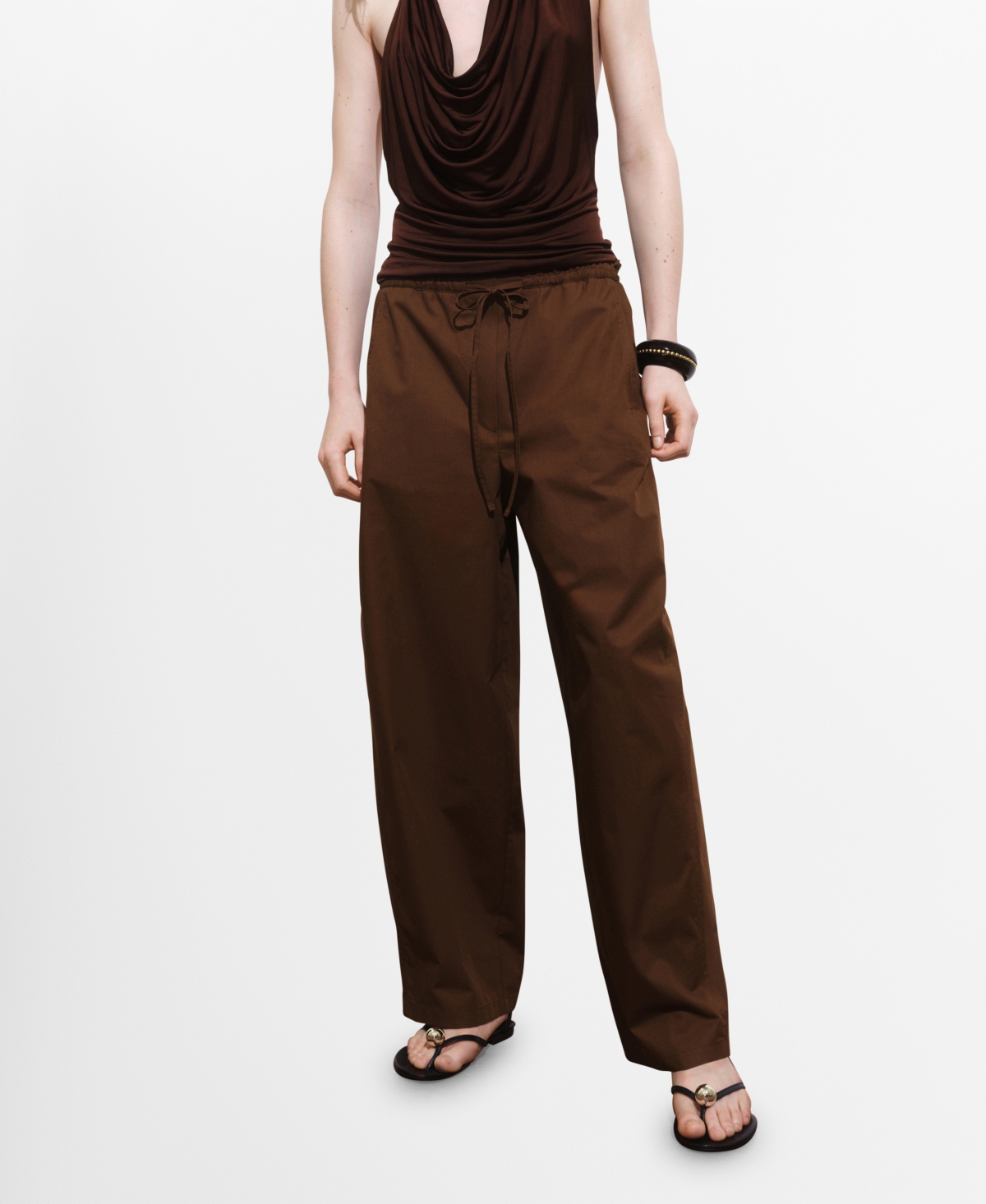 Mango Women's Paper Bag Cotton Pants In Brown