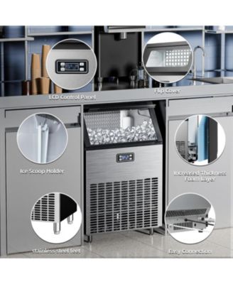  Commercial Ice Maker,200LBS/24H, Automatic Stainless Steel Machine with LCD Panel,Freestanding with 48 Pounds Storage Capacity, Party/Bar/Restaurant Scoop Connection Hose Silver