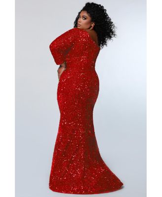 Women's One-Shoulder Long Sleeve Sequin Gown