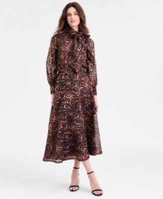 Anne Klein Womens Leopard Print Mock Neck Blouse Skirt In Animal Print