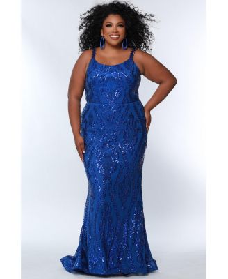 Women's Scoop Neck Fitted Sequin Evening Gown