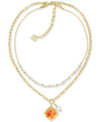 Beaded Gold-Tone Double Strand Necklace, 18" + 3" extender