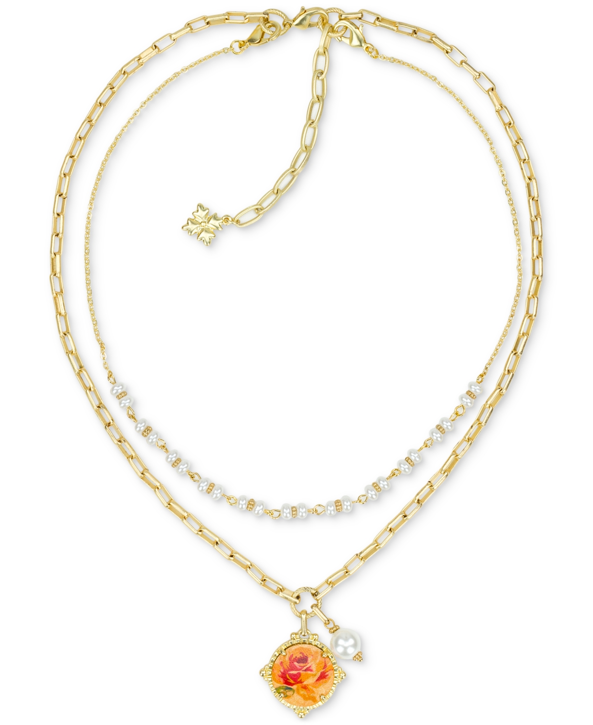 Patricia Nash Beaded Gold-tone Double Strand Necklace, 18" + 3" Extender In Gray
