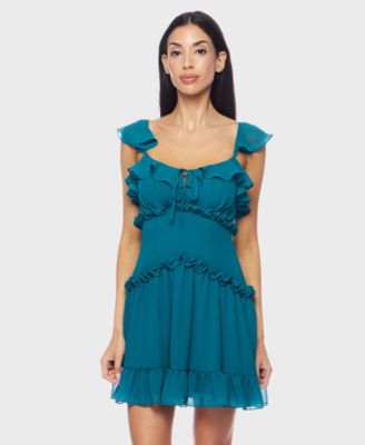 B Darlin - Juniors' Flutter-Strap Chiffon Tiered A-Line Mini Dress