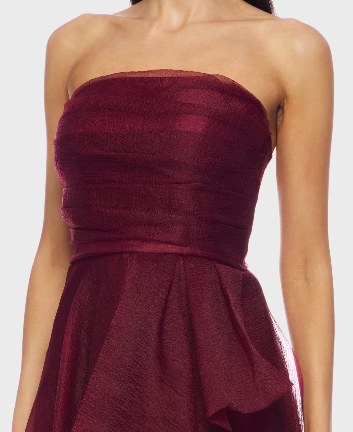 B Darlin Juniors' Asymmetric Drape Strapless Ball Gown, Created For Macy's In Burgundy