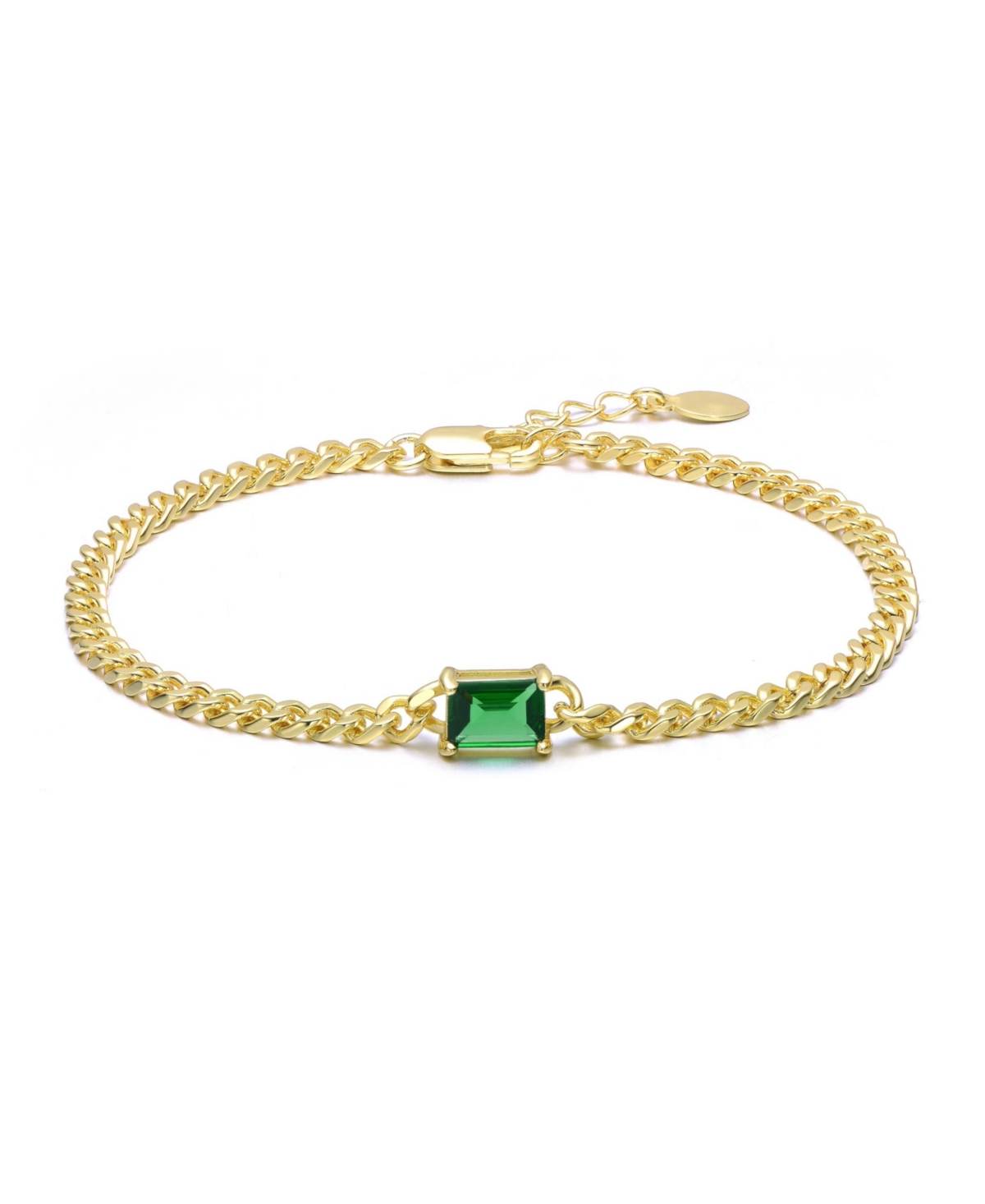 14K Gold Plated with Green Cubic Zirconia Chain Bracelet - Green