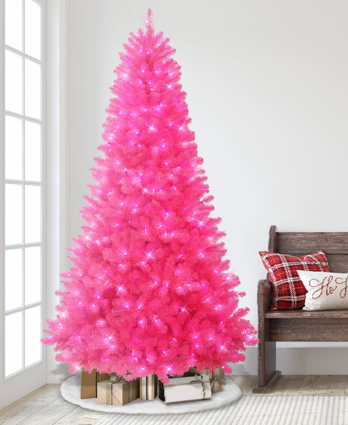Puleo 7.5 Ft. Pre-lit Mixed Hardneedle Artificial Christmas Tree In Pink