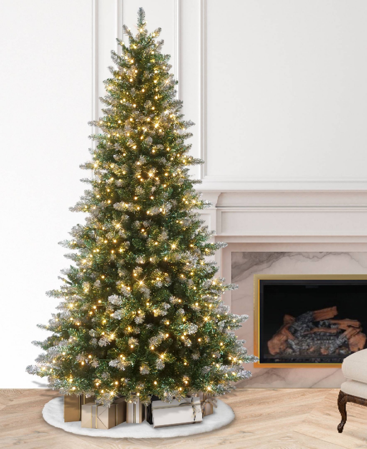 Puleo 7.5 Ft. Pre-lit Glistening Acadia Spruce Artificial Christmas Tree In Green