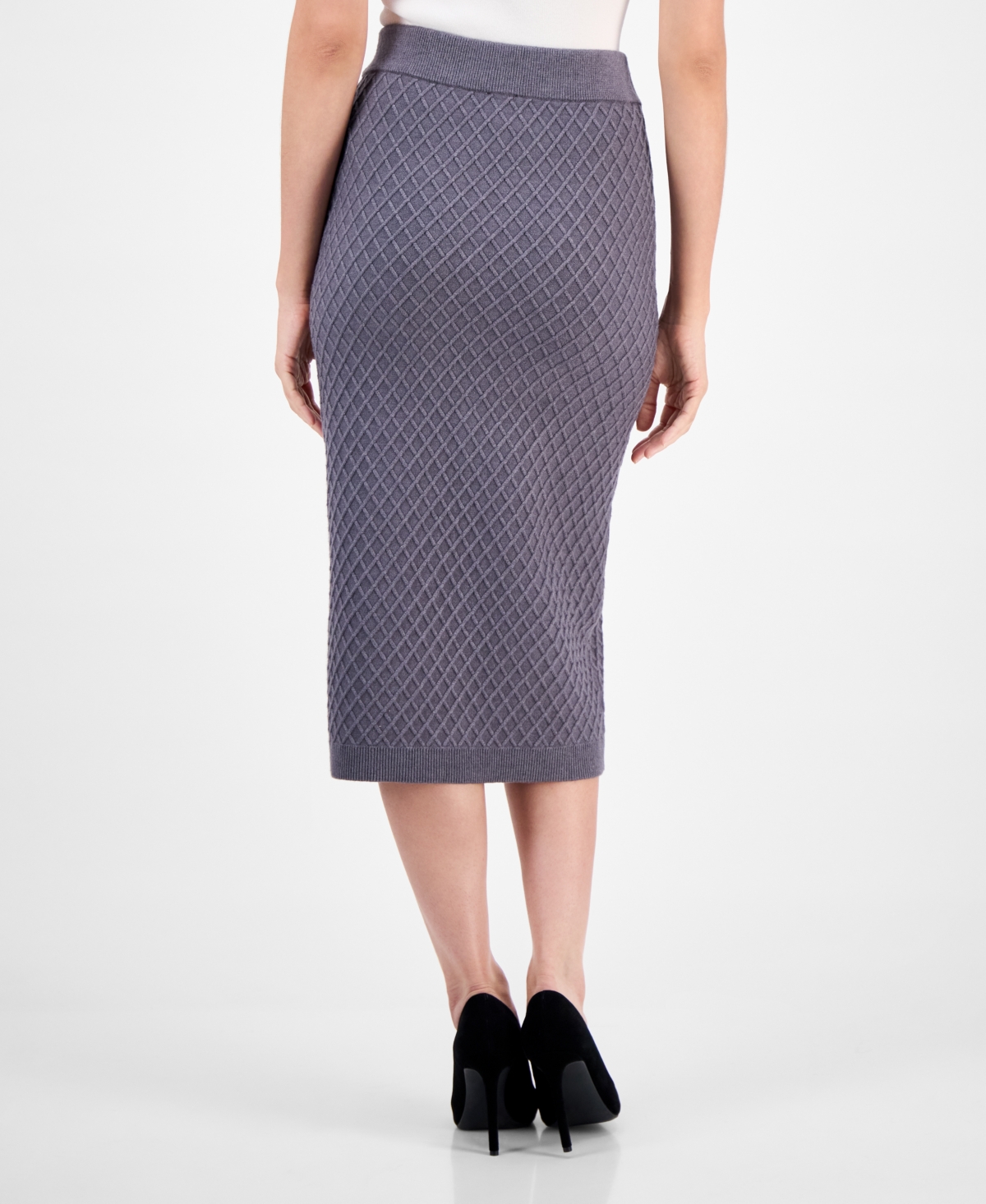 Anne Klein Women's Pull-on Cable-stitch Midi Skirt In Gray