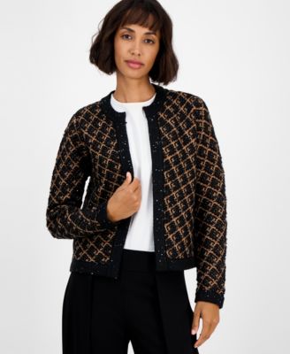 Anne Klein - Women's Diagonal Check Kissing-Front Cardigan