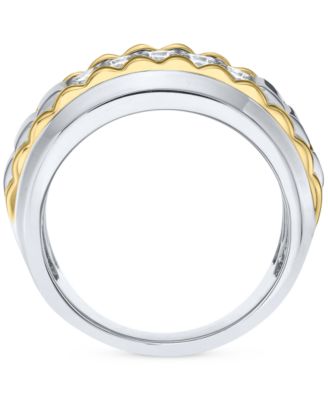 Men's Diamond Two Row Ridge Texture Band (1 ct. t.w.) in 10k Two-Tone Gold