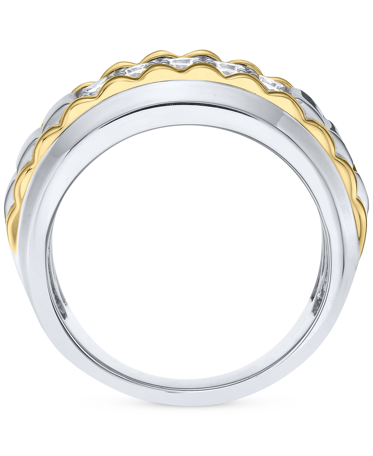 Macy's Men's Diamond Two Row Ridge Texture Band (1 Ct. T.w.) In 10k Two-tone Gold In White