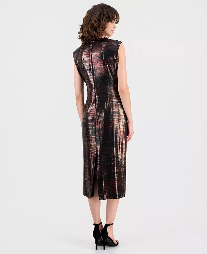 Women's Printed Metallic Sleeveless Midi Dress - thumbnail 5