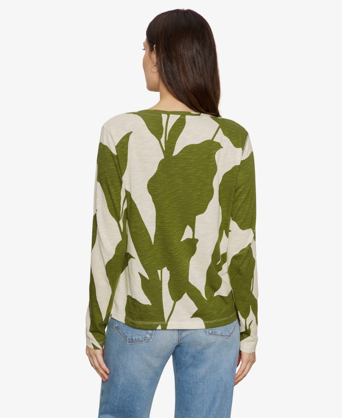 Sanctuary Print Split Neck Knit Top In Green