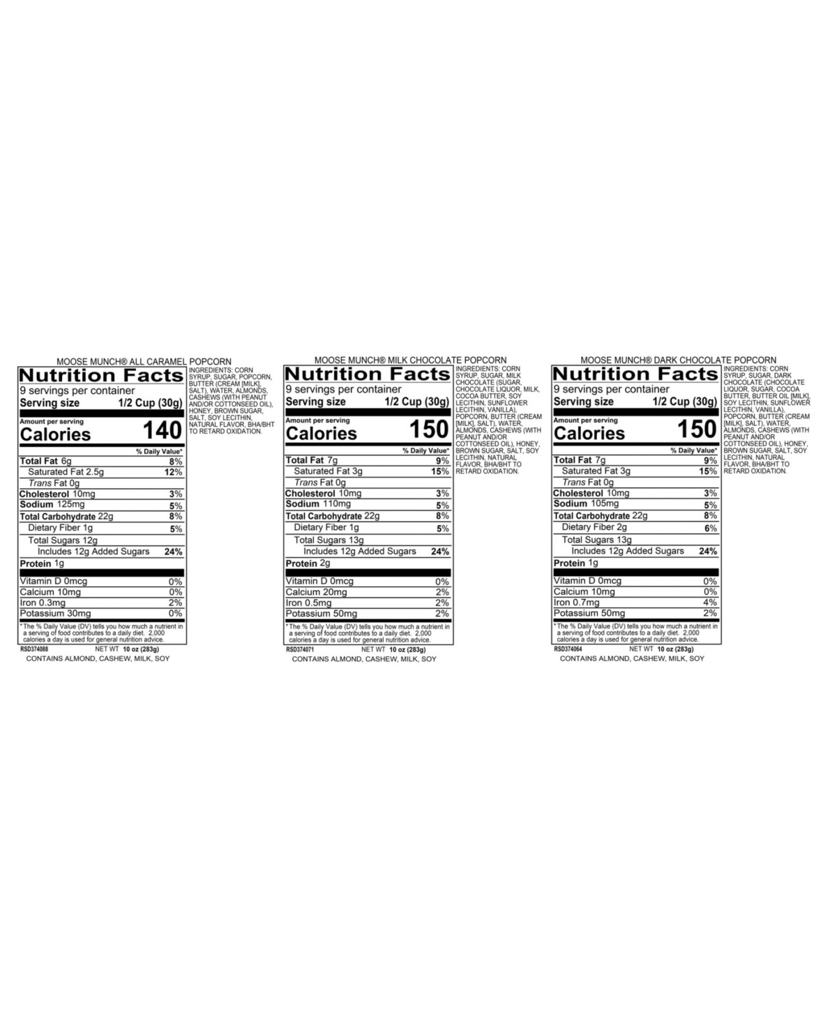 Harry & David Dark Chocolate, Milk Chocolate And Caramel Moose Munch Gable Boxes, 3 Pack In Transparent
