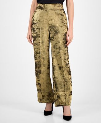 Petite Metallic Crepe Wide-Leg Pull-On Pants