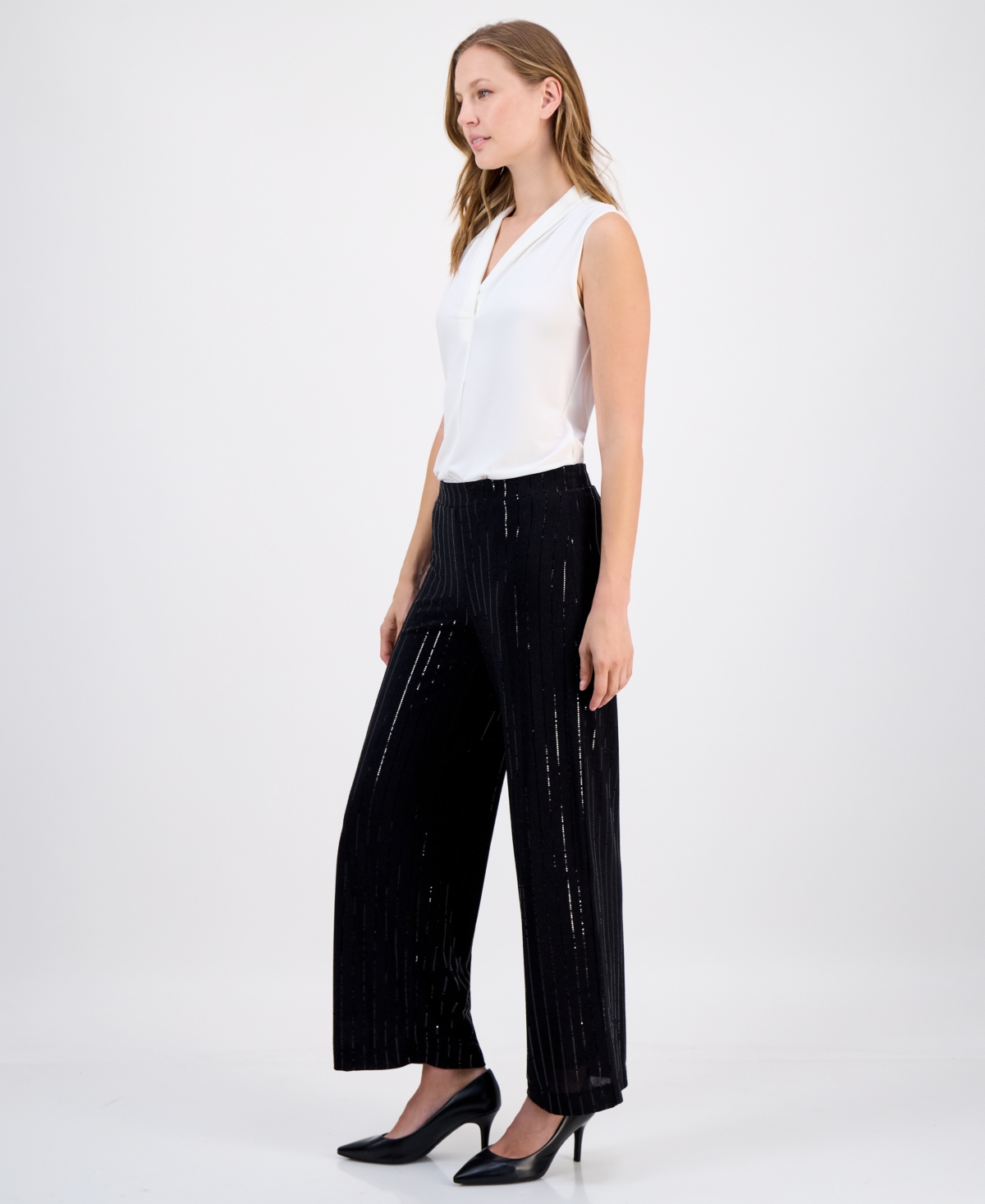 Anne Klein Pinstripe Pant In Black