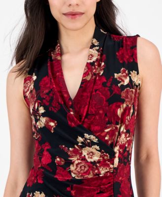 Petite Sleeveless Shirred Surplice Top