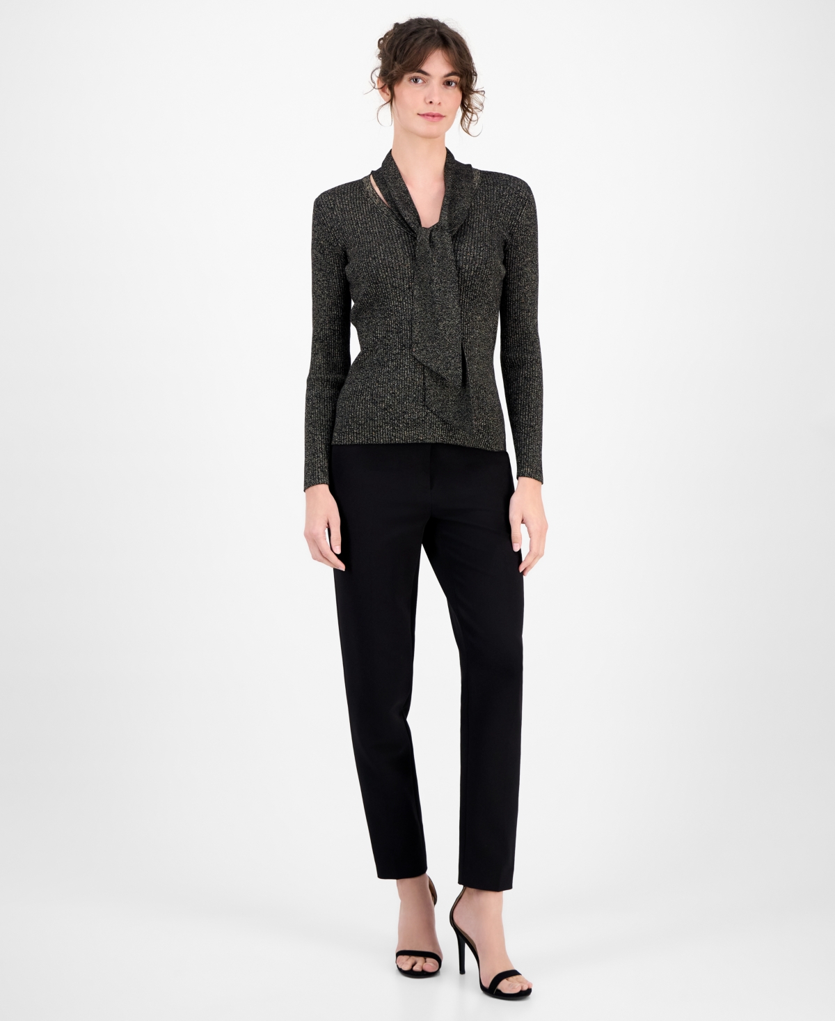 Anne Klein Women's Ribbed Scarf Sweater In Gray