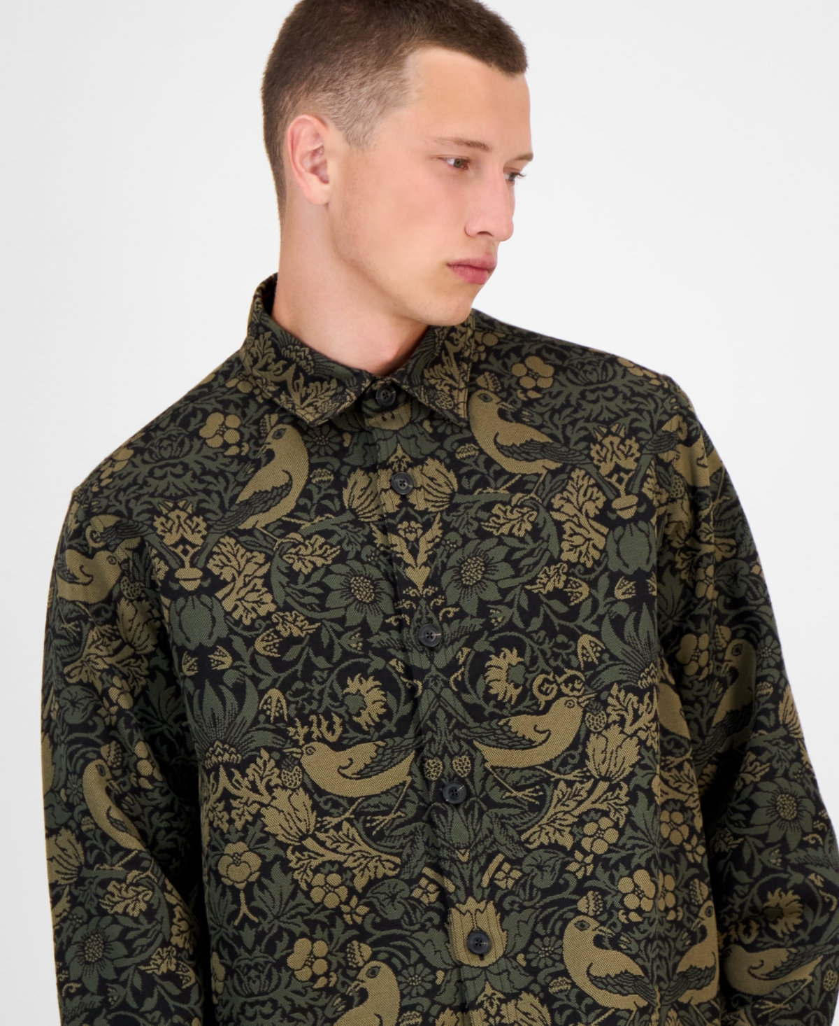 Hugo Boss Men's Erato Oversized Tapestry Button Front Shirt Jacket In Green