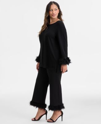 Plus Size Hollywood-Waist Feather-Cuff Pants