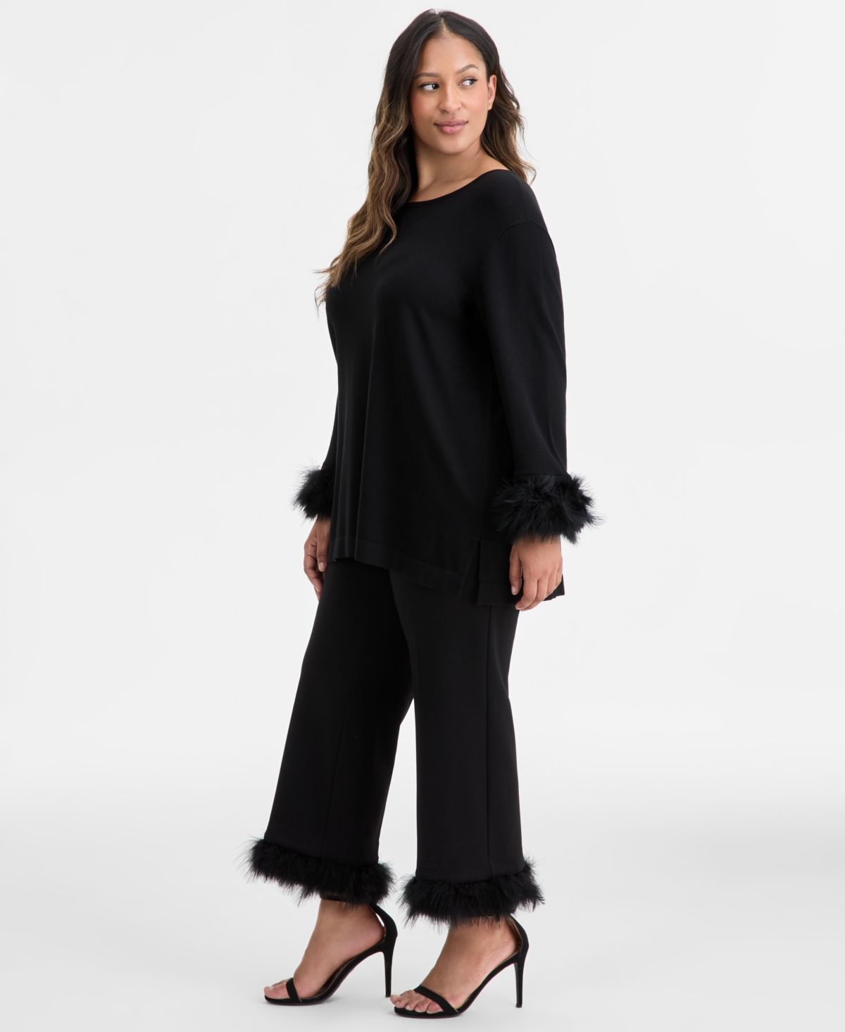 Anne Klein Plus Size Hollywood-waist Feather-cuff Pants In Black