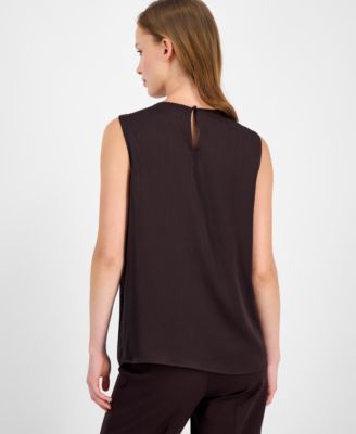 Petite Pleat-Neck Sleeveless Blouse