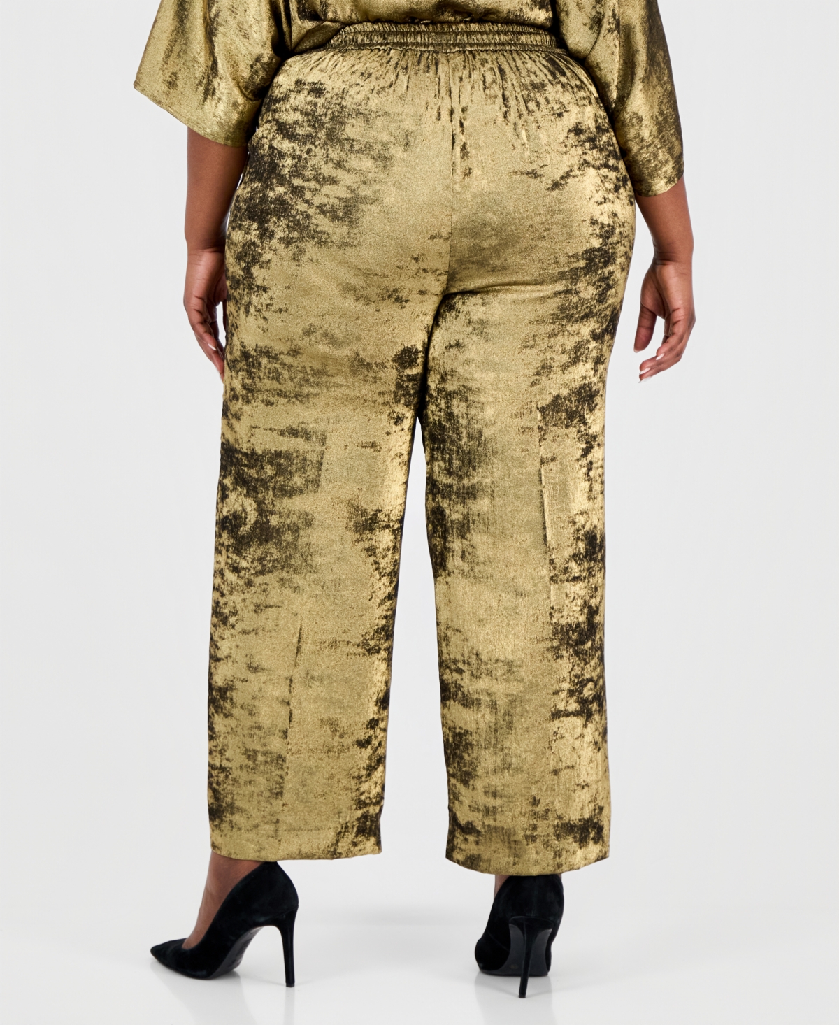 Anne Klein Plus Metallic High-Rise Pull-On Pants