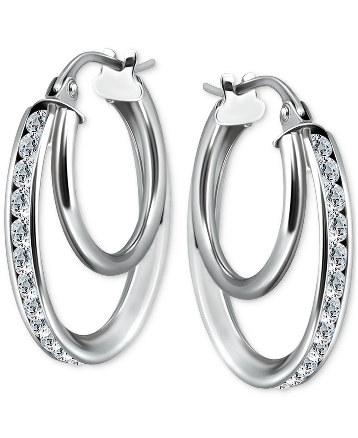 Giani Bernini Cubic Zirconia Square Double Small Hoop Earrings In Sterling Silver, 0.75", Exclusively At Macy's In Silver