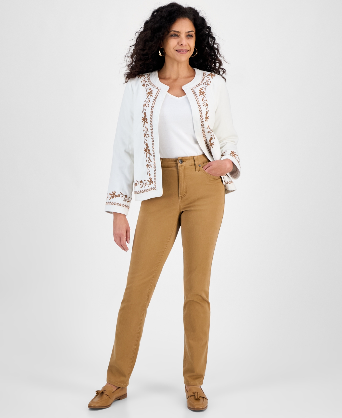 Style & Co Petite Embroidered Edge Jacket, Macy's Exclusive In White