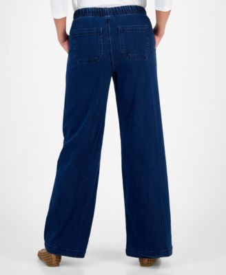 Petite High-Rise Pull-On Wide-Leg  Jeans, Exclusively at Macy's